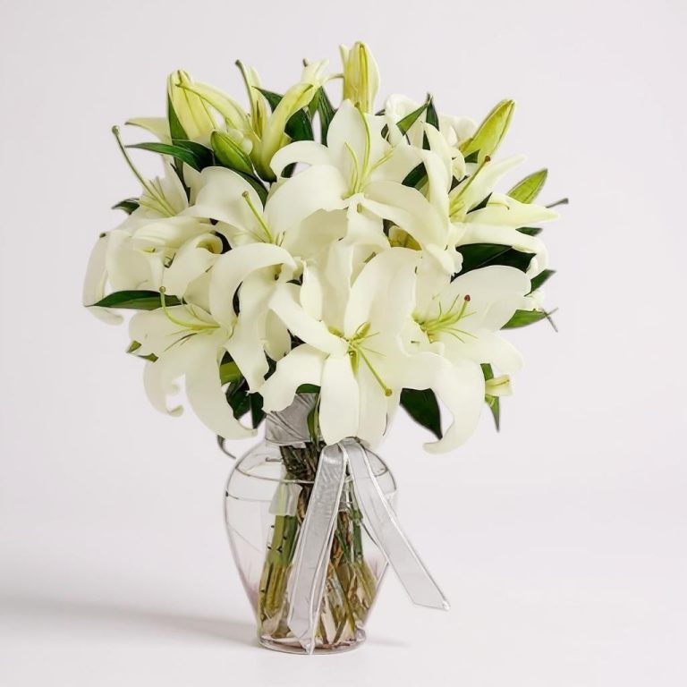 White Lilies Bouquet in Vase – Purity & Elegance